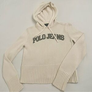 Polo Jeans Ralph Lauren Pullover Knit Hooded Embroidery Logo Sweater Cream White